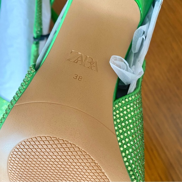 Zara sparkly rhinestone slingback heels bright green crystals - Picture 6 of 6